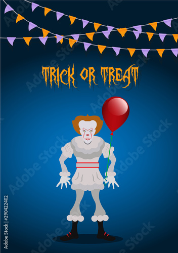 Halloween party rail flag celebration with spooky clown background.