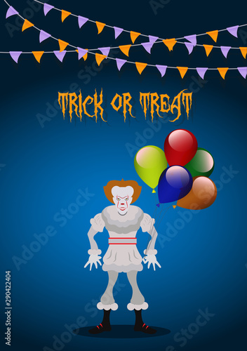 Halloween party rail flag celebration with spooky clown background.