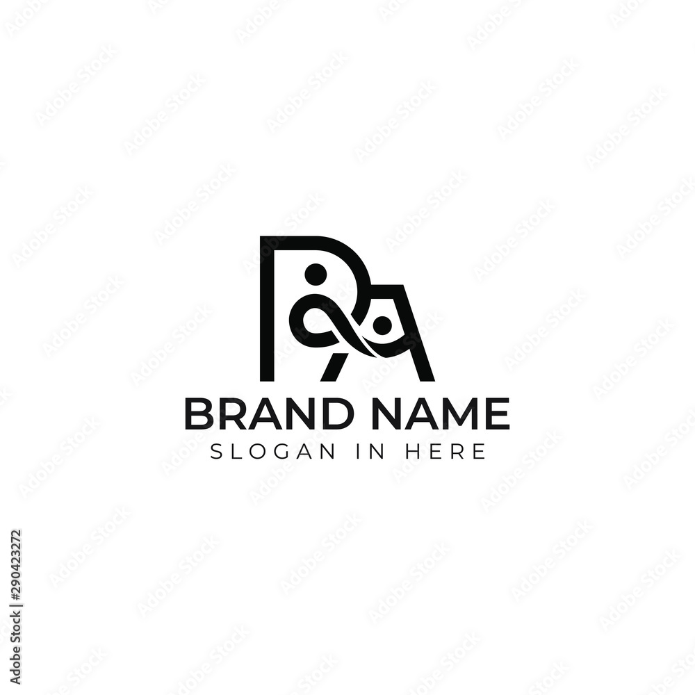 R and A letters Initial Logo Vector Illustration with people inside. R and A letters Initial Logo Vector Illustration with people inside.