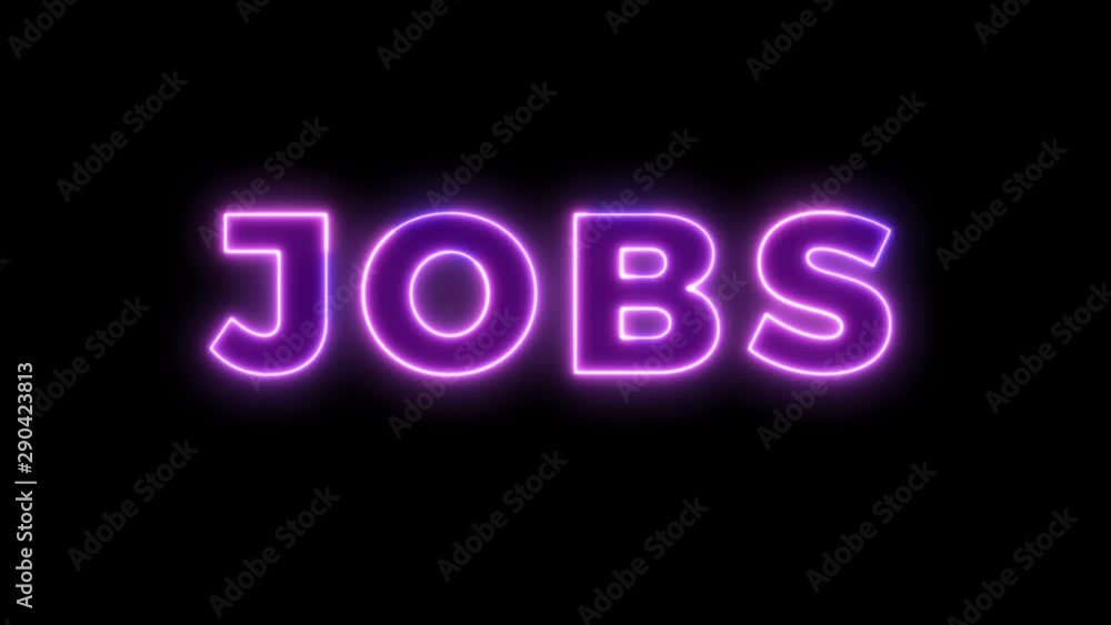 Neon light animation concept text jobs. Flat animation of UI element available in 4K FullHD and HD video 2D render footage on black background. Neon light animation concept text jobs. Flat animation of UI element available in 4K FullHD and HD video 2D render footage on black background.