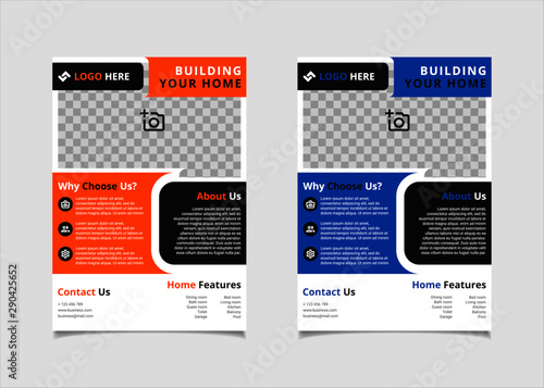 Business flyer template design vector, A4 brochure layout with geometry amber and blue colour for company poster, annual report cover, and leaflets