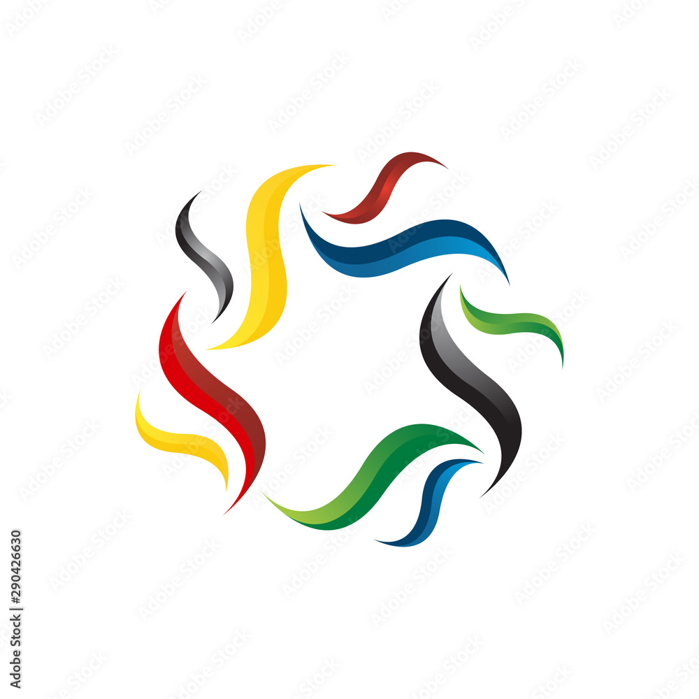 Naklejka premium colorful circle group of people togetherness unity logo design vector symbol Illustration