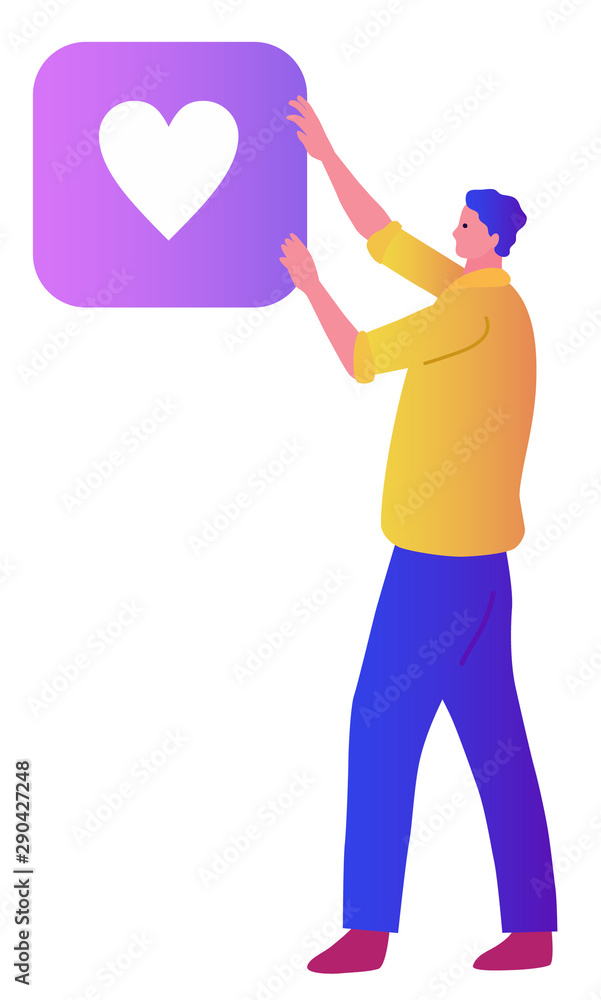 Vector illustration in flat style with character - influencer marketing concept - blogger promotion services. Man with like symbol. Vector illustration in flat style with character - influencer marketing concept - blogger promotion services. Man with like symbol.