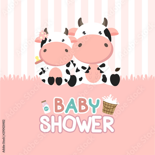 Baby Shower greeting card with little cow.vector illustration 