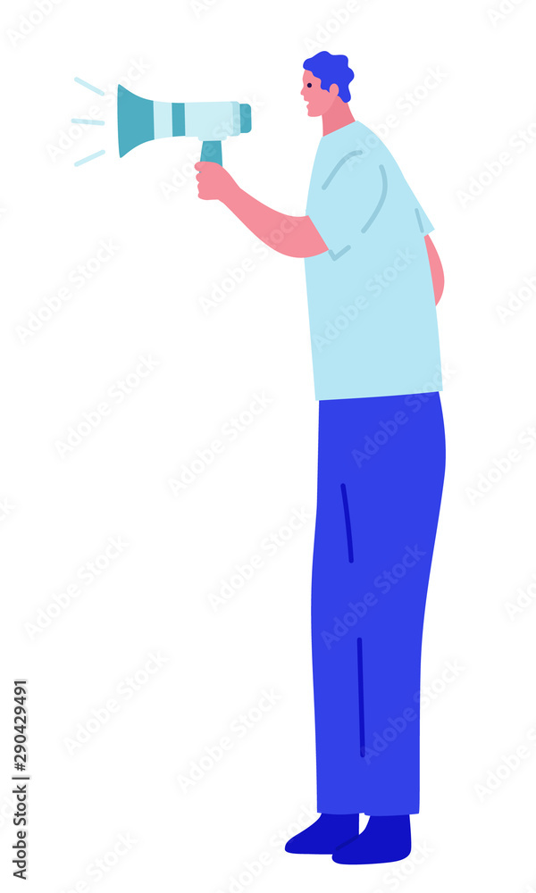 Young student using a megaphone. Vector illustration cartoon with people. Hero image for website. Young student using a megaphone. Vector illustration cartoon with people. Hero image for website.