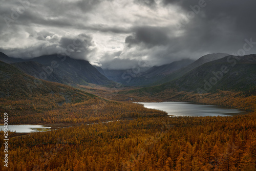 Landscape with mountains and clouds  Magadan region  Kolyma  Jack London lake
