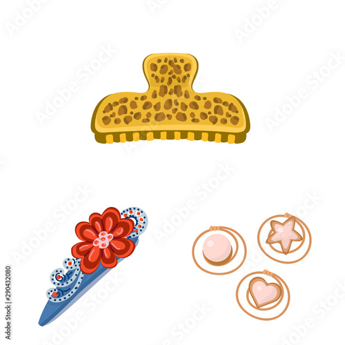 Isolated object of barrette and hair symbol. Collection of barrette and accessories stock vector illustration.