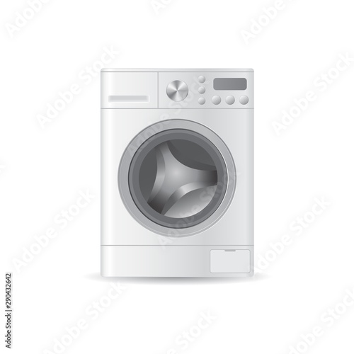 Vector realistic automatic washing-machine with front-loading clothes isolated on white background. 3D illustration.