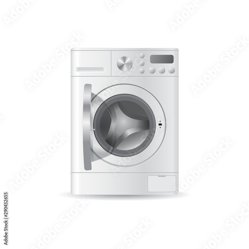 Vector realistic automatic washing-machine with front-loading clothes isolated on white background. 3D illustration.