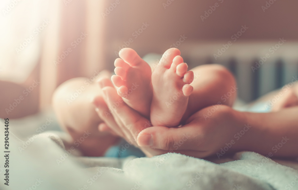 Feet of new born Baby in Hands of parents Feet of new born Baby in Hands of parents