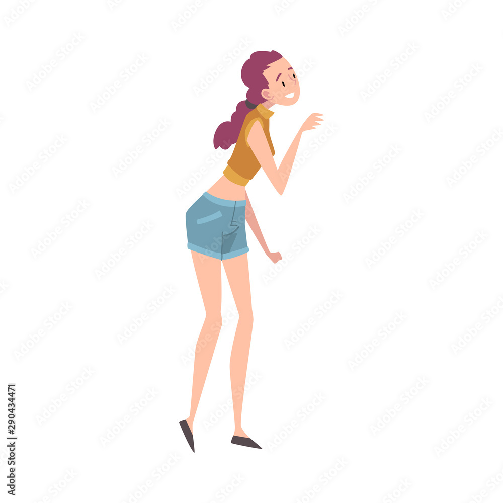 Happy Smiling Girl Wearing Short Denim Shorts and Tank Top Vector Illustration Happy Smiling Girl Wearing Short Denim Shorts and Tank Top Vector Illustration