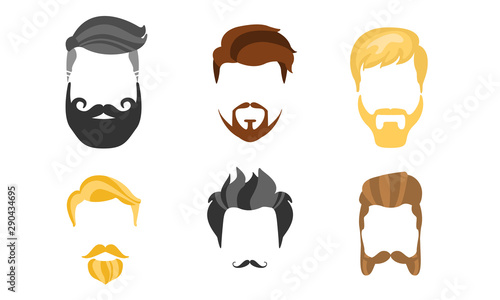 Different Male Hairstyles, Beards and Mustaches, Hipster Haircuts Vector Illustration