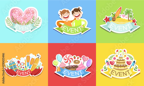 Cute Holiday Stickers Set, Colorful Prints for Cards, Patches, Party Decoration Vector Illustration