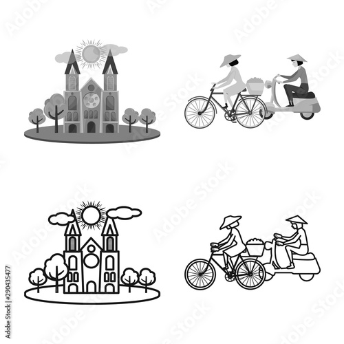 Vector illustration of vietnam and traditional icon. Set of vietnam and culture stock symbol for web.