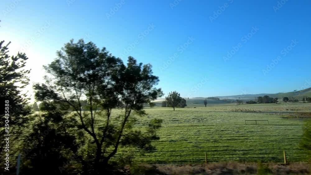 Bus ride through the beautiful Yea valley green grasslands, countryside of Melbourne, Australia Bus ride through the beautiful Yea valley green grasslands, countryside of Melbourne, Australia