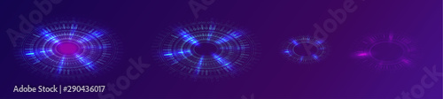 Glowing blue neon ring or futuristic circle with digital binary code