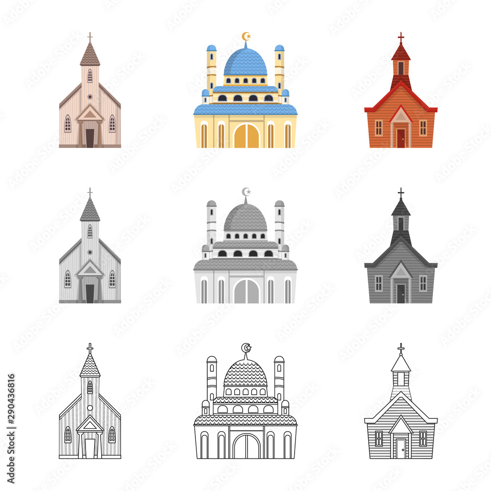 Vector illustration of cult and temple symbol. Set of cult and parish vector icon for stock.