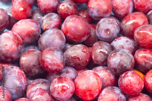 Unfolded berry plum. Lots of plums. Seasonal berry.