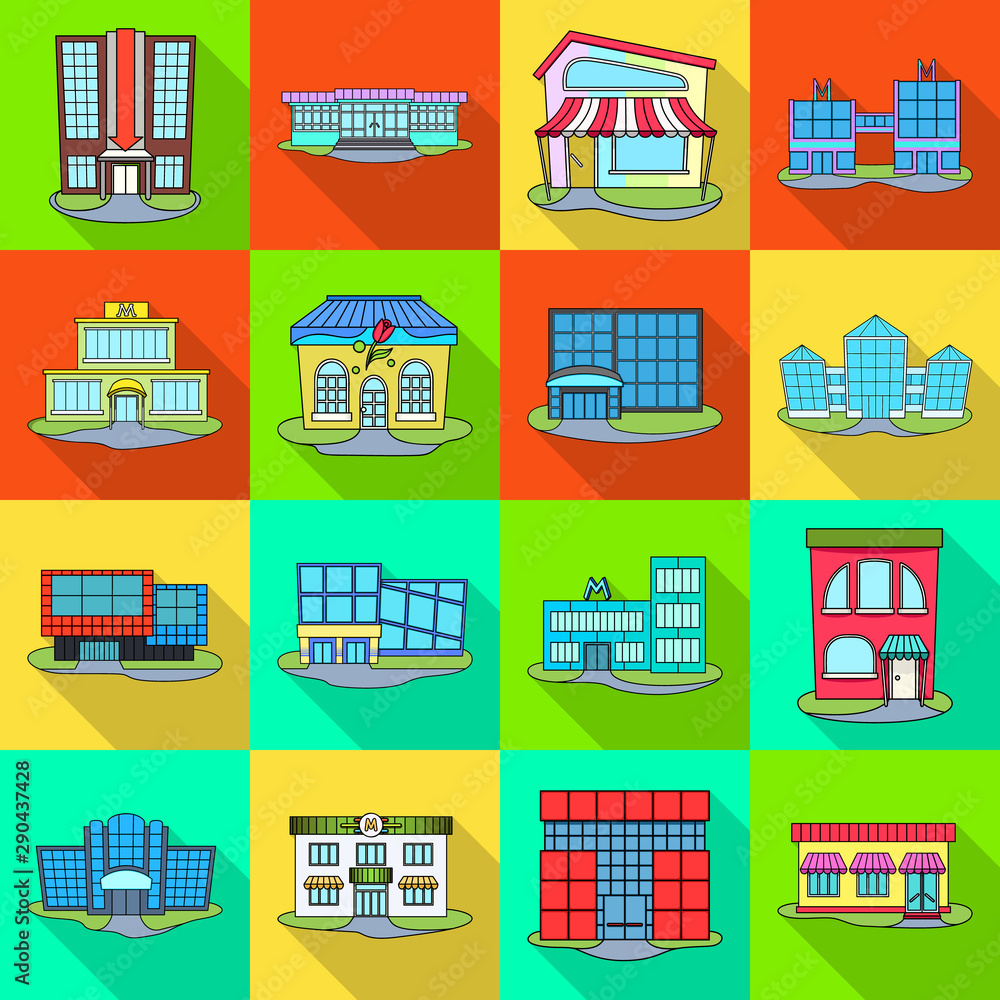 Vector design of supermarket and building symbol. Set of supermarket and local stock vector illustration. Vector design of supermarket and building symbol. Set of supermarket and local stock vector illustration.