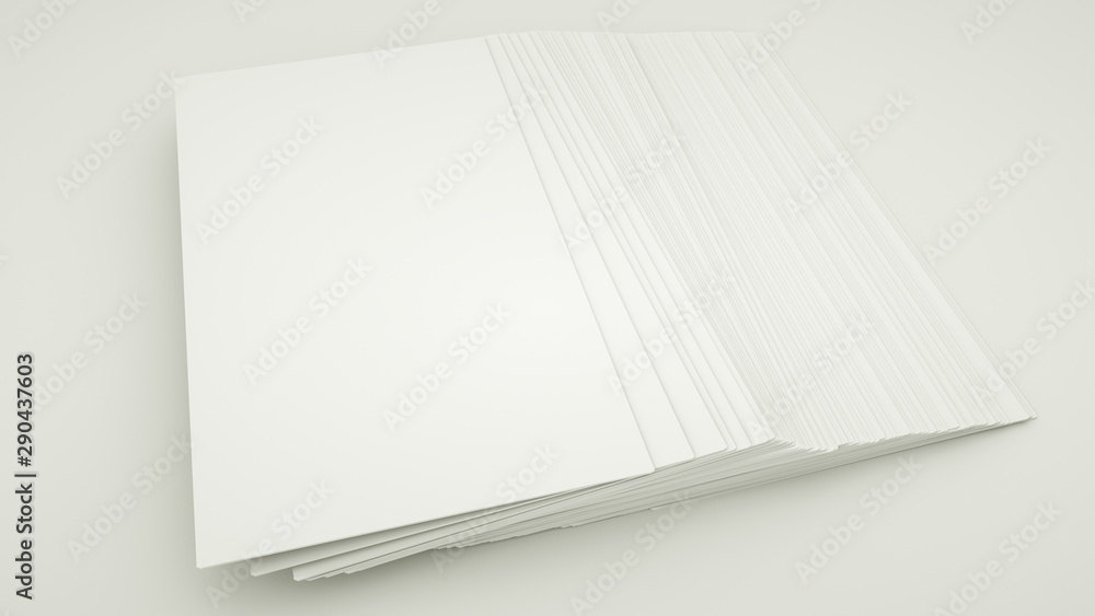 Blank papers are scattered on the table. 3d rendering. illustration Blank papers are scattered on the table. 3d rendering. illustration