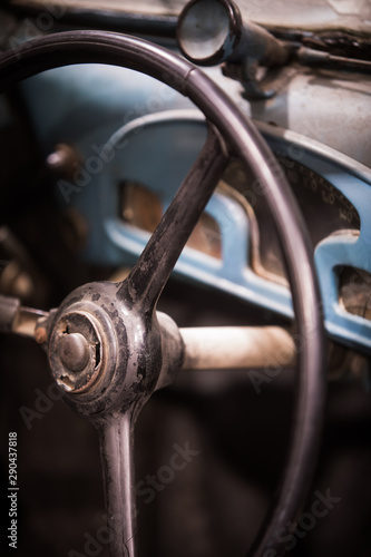 Steering wheel of an old classic car