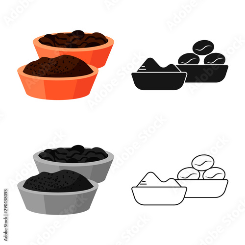 Vector design of bowl and coffee icon. Set of bowl and seed stock symbol for web.