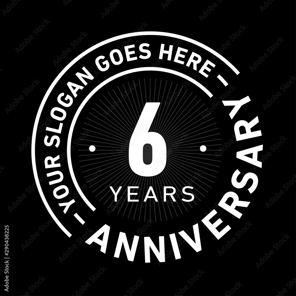 6 years anniversary logo template. Six years celebrating logotype. Black and white vector and illustration. 6 years anniversary logo template. Six years celebrating logotype. Black and white vector and illustration.
