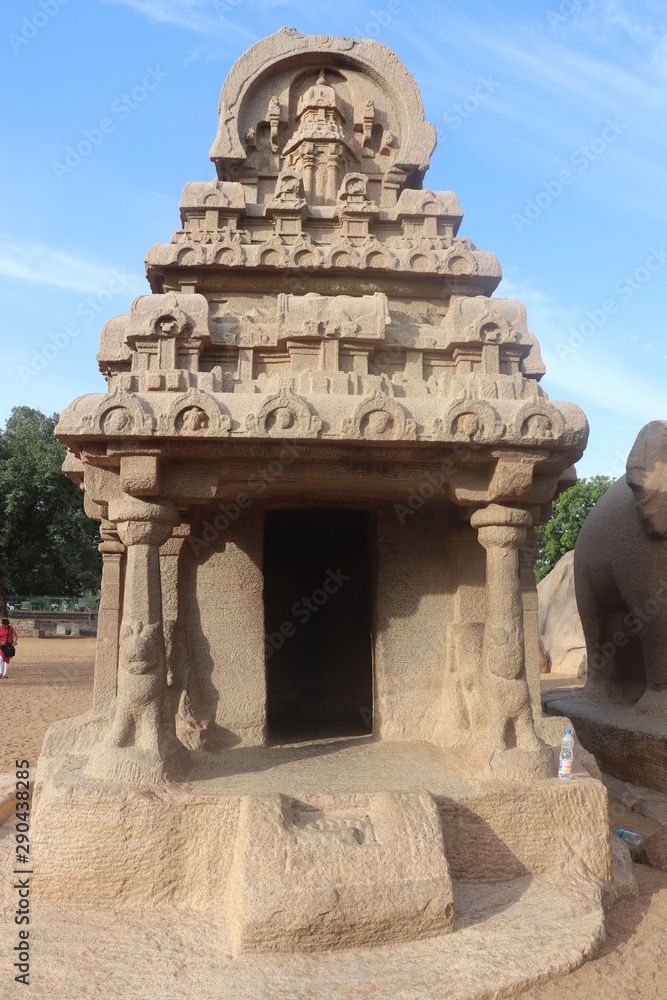 Indian rock-cut architecture Pancha Rathas monument complex at Mahabalipuram