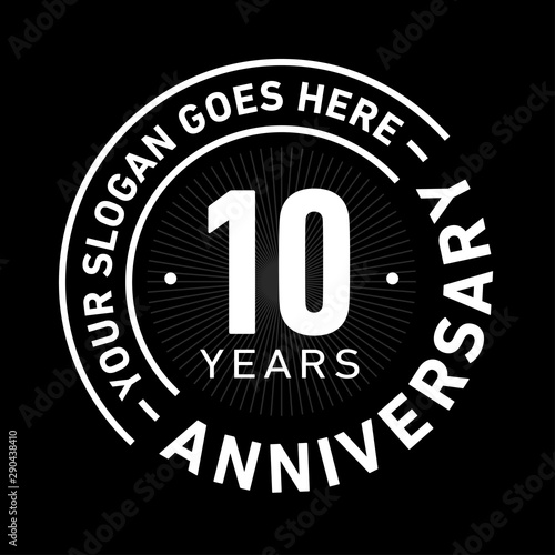 10 years anniversary logo template. Ten years celebrating logotype. Black and white vector and illustration.
