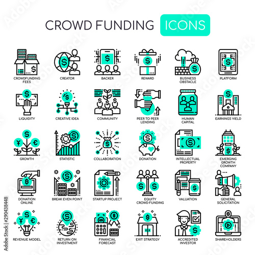 Crowdfunding , Thin Line and Pixel Perfect Icons