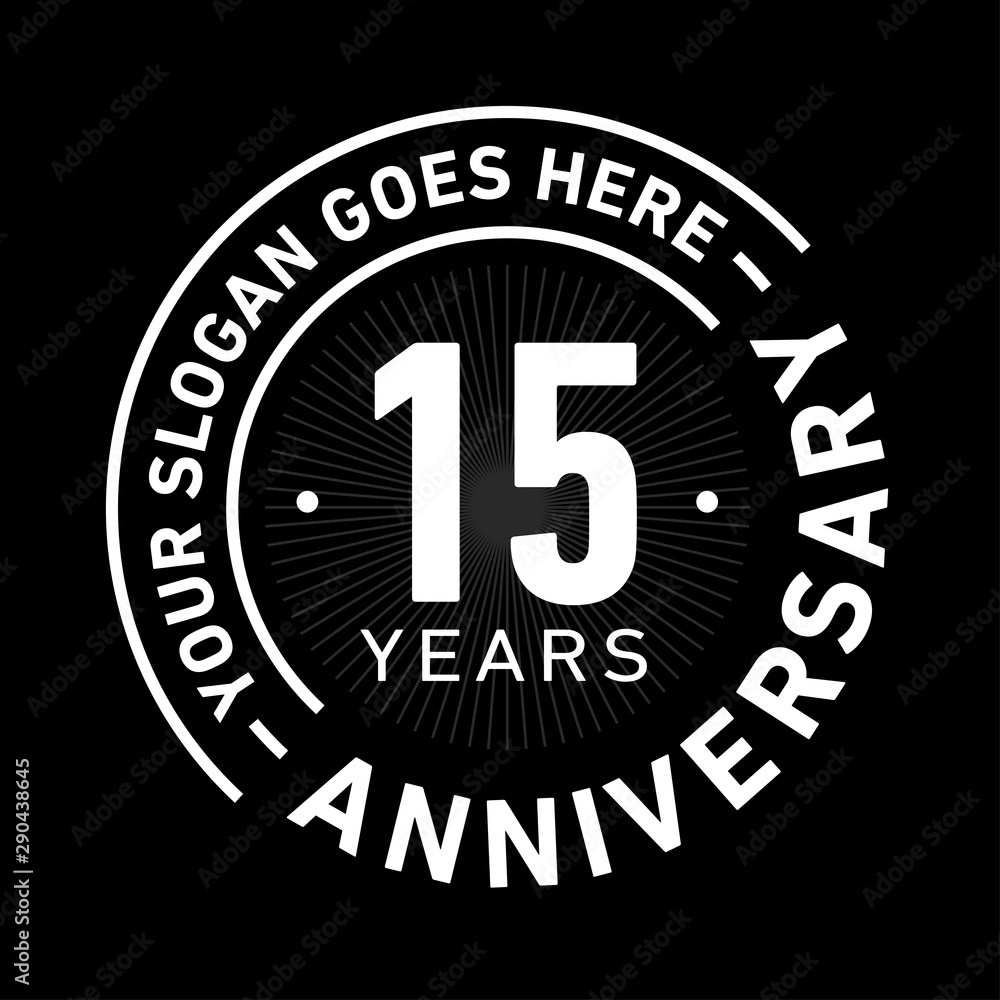 15 years anniversary logo template. Fifteen years celebrating logotype. Black and white vector and illustration.