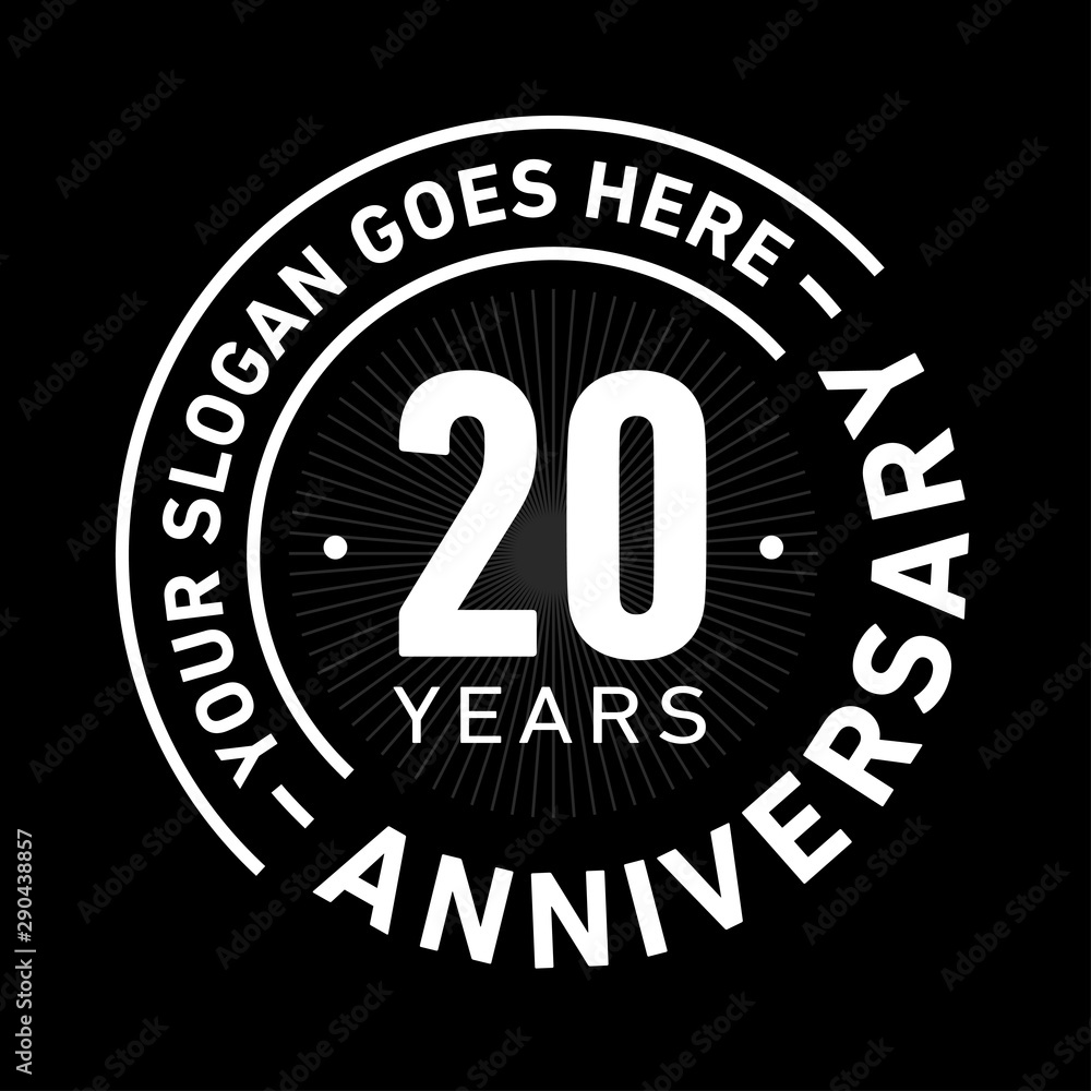 20 years anniversary logo template. Twenty years celebrating logotype. Black and white vector and illustration.