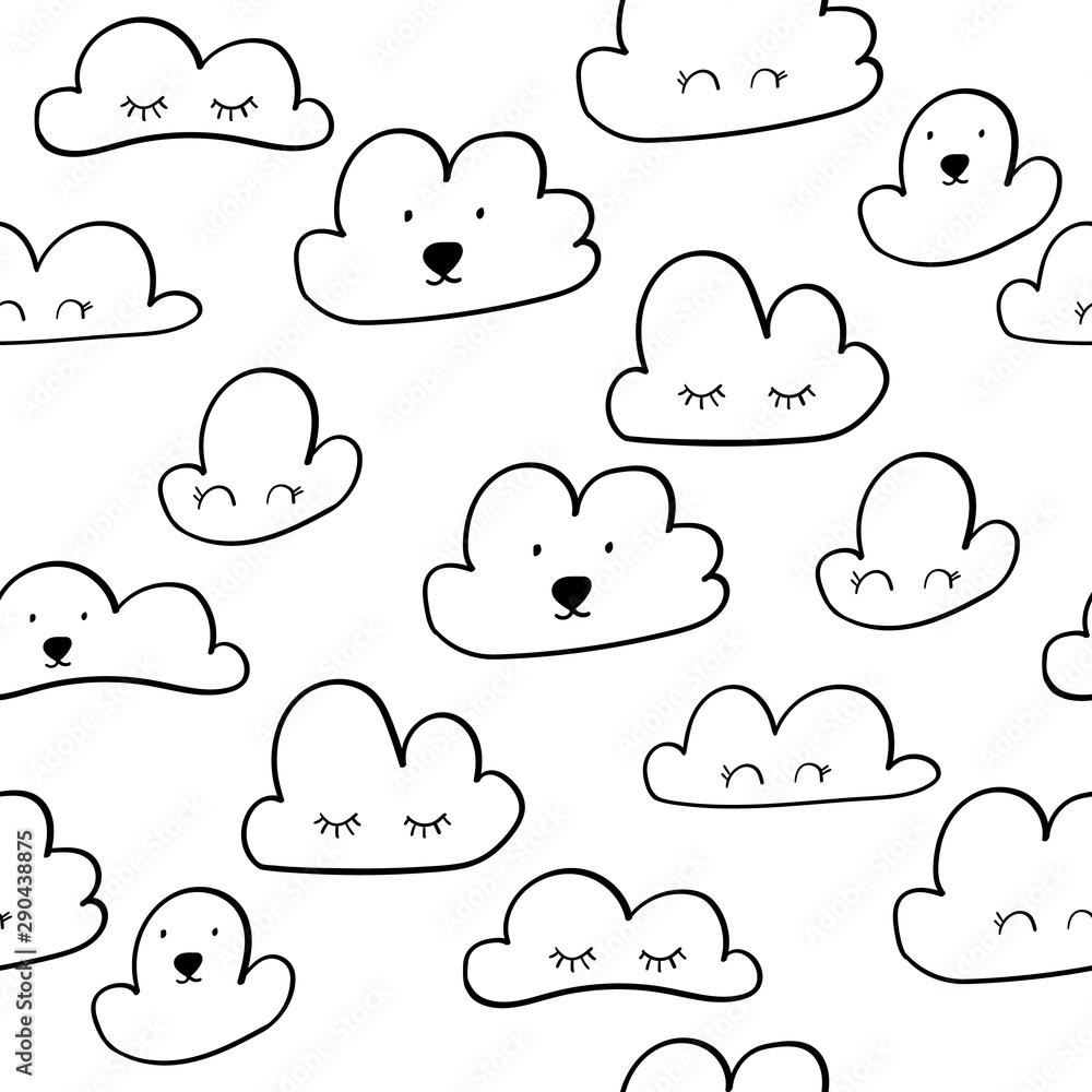 Scandinavian style pattern with clouds for nursery design - web, print, bedroom. Vector illustration
