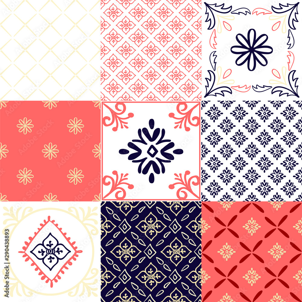 Abstract arabian tiles pattern with floral elements in doodle style Abstract arabian tiles pattern with floral elements in doodle style