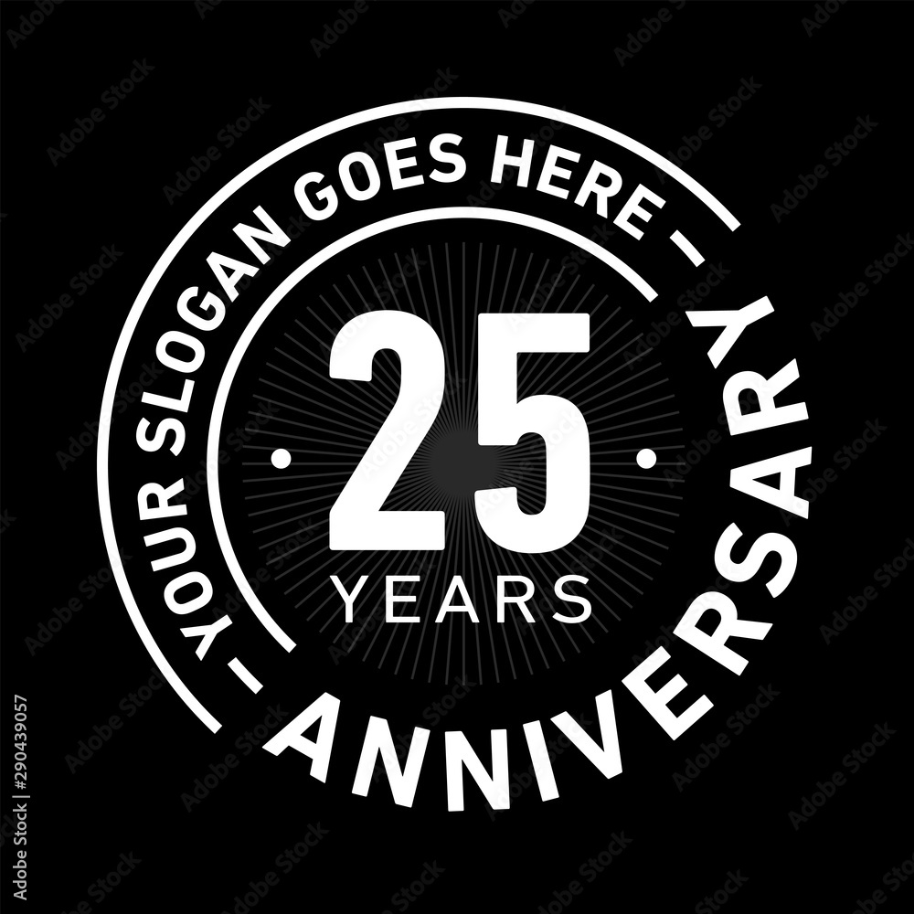 25 years anniversary logo template. Twenty-five years celebrating logotype. Black and white vector and illustration.
