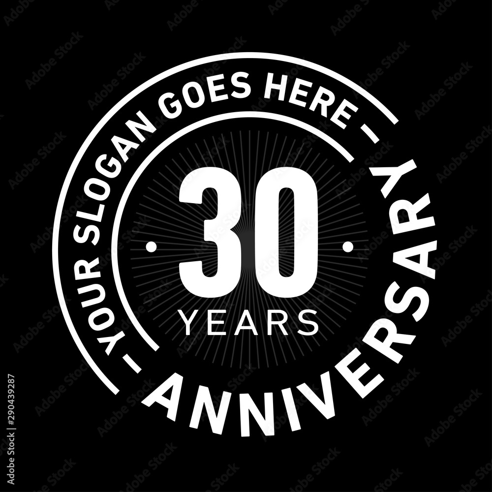30 years anniversary logo template. Thirty years celebrating logotype. Black and white vector and illustration.