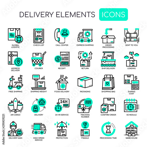 Delivery Elements , Thin Line and Pixel Perfect Icons