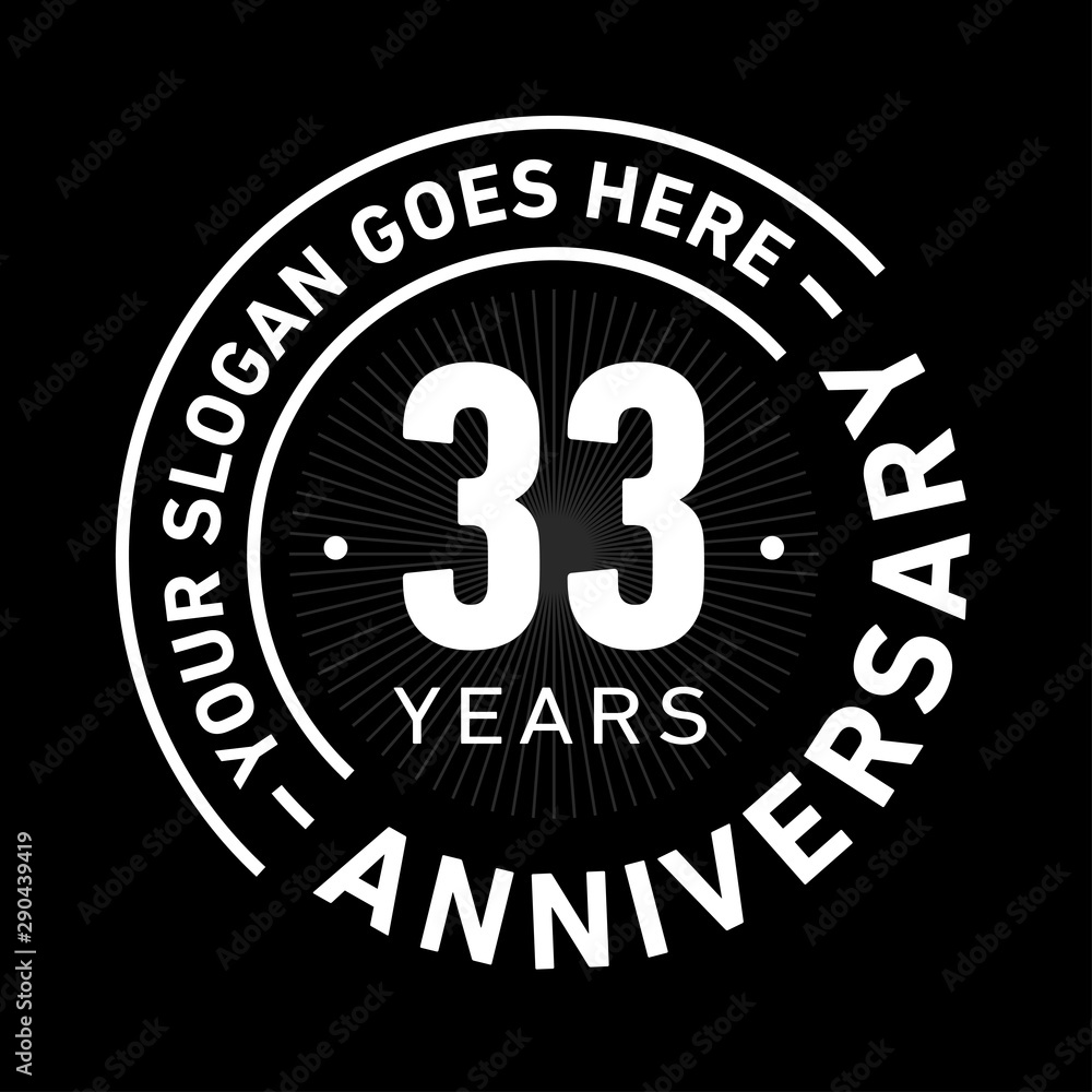 33 years anniversary logo template. Thirty-three years celebrating logotype. Black and white vector and illustration.