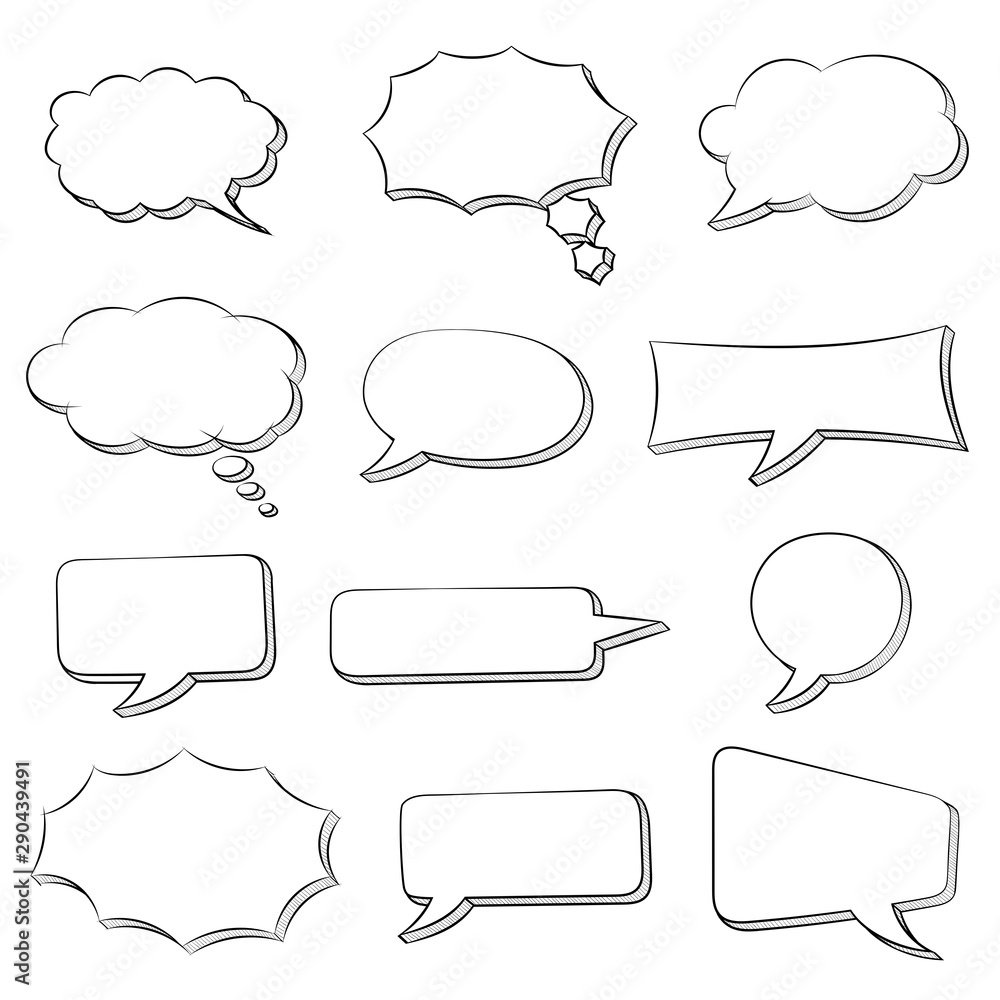 Speech bubbles set. Doodle style hand drawn sketch Speech bubbles set. Doodle style hand drawn sketch