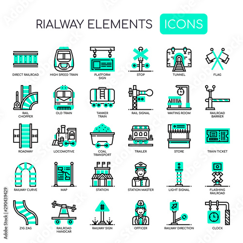 Railway Elements , Thin Line and Pixel Perfect Icons