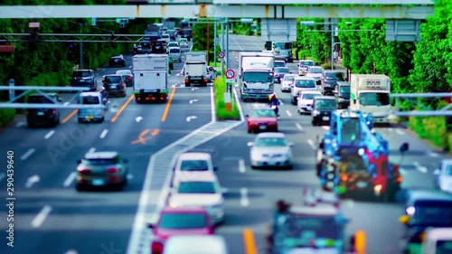 A timelapse of downtown street at Kanpachi avenue in Tokyo daytime tilt-shift zoom