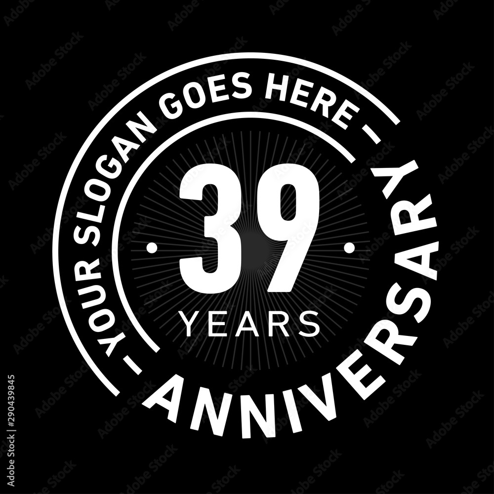 39 years anniversary logo template. Thirty-nine years celebrating logotype. Black and white vector and illustration.