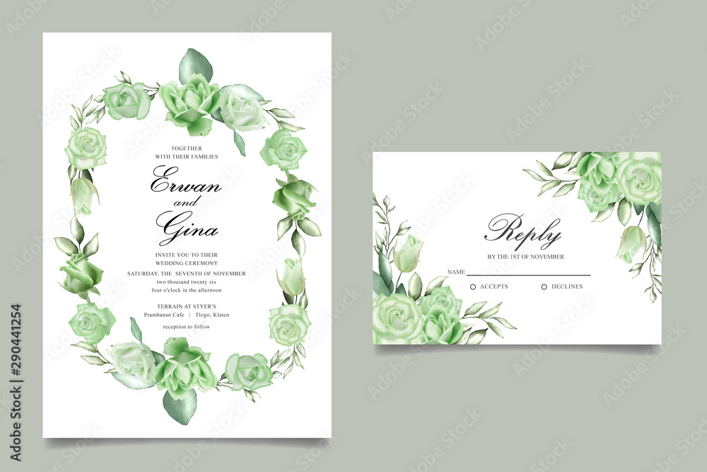 watercolor Floral wedding invitation template card design