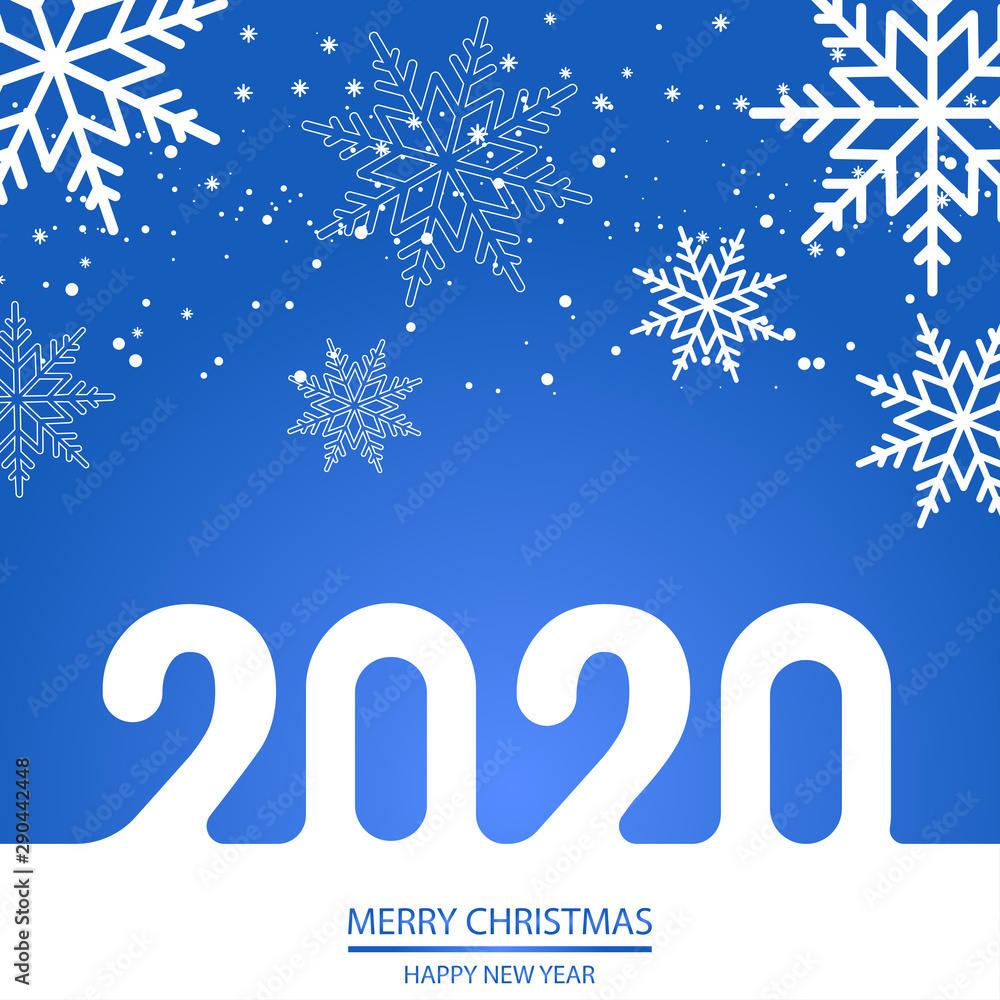 Happy New Year or Xmas card with white text on blue background. 2020 Vector. Happy New Year or Xmas card with white text on blue background. 2020 Vector.