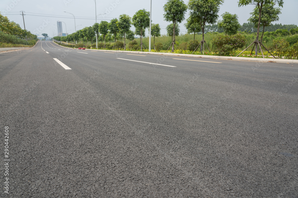 Low angle view of a city wide asphalt road