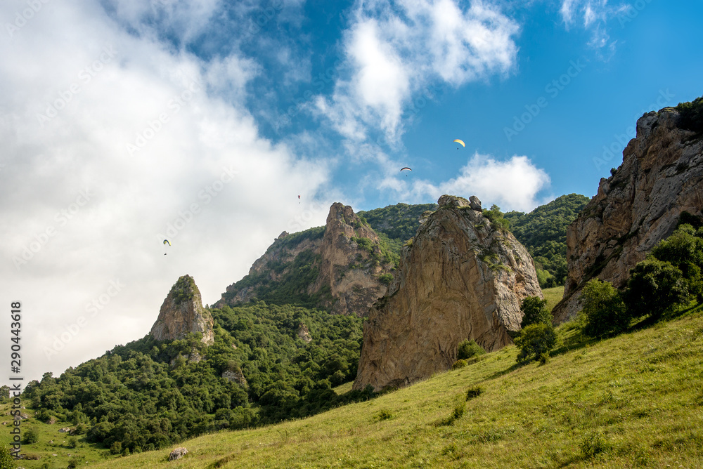 paraglider in the mountains of the Caucasus
