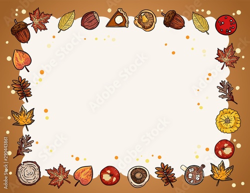 Autumn cute cozy banner with fall elements. Autumn festive poster. Fall harvest flyer