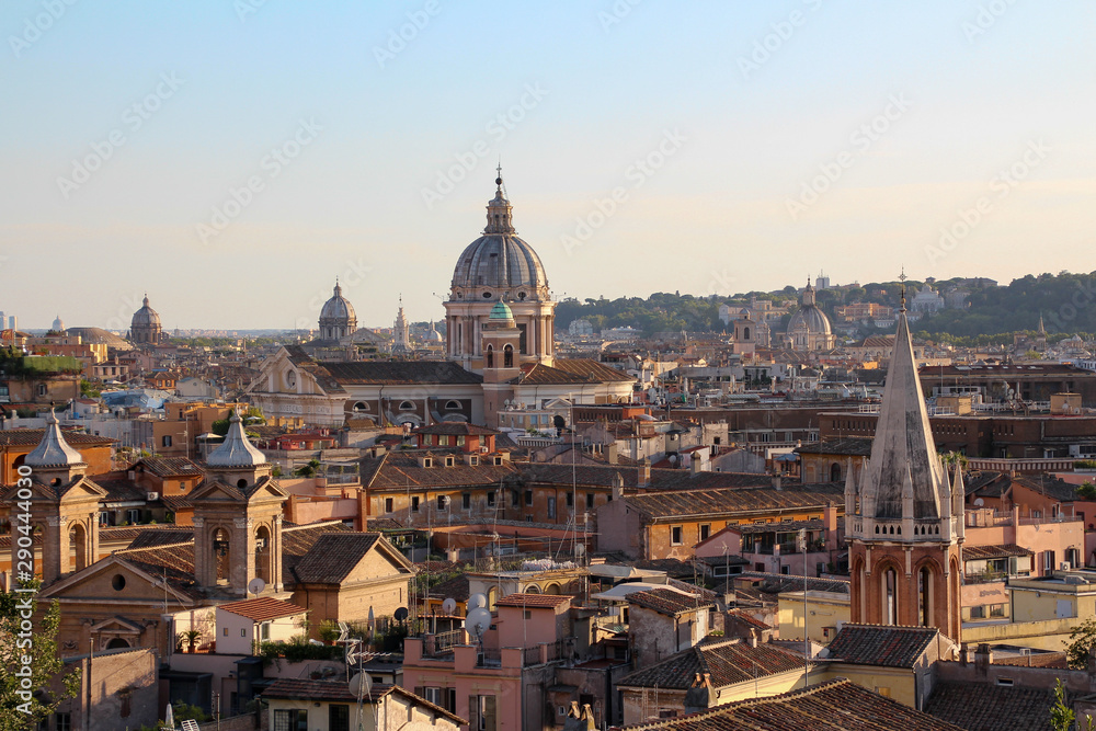 View of the rooftops of Rome at sunset