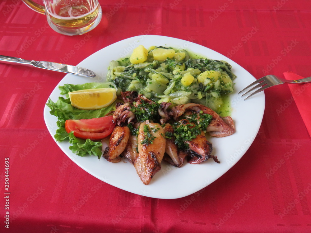 grilled squid with potatoes