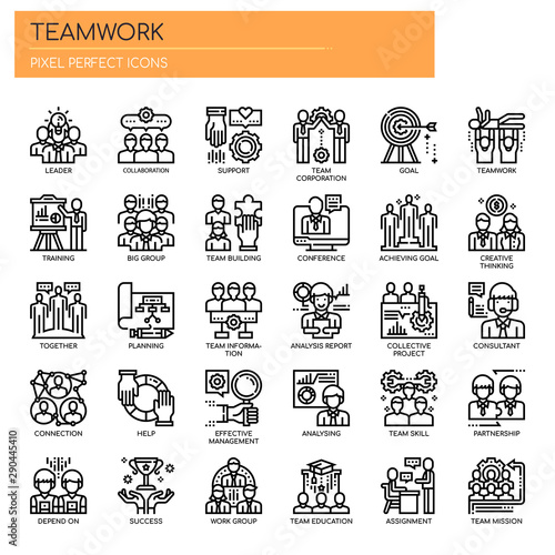 Teamwork , Thin Line and Pixel Perfect Icons